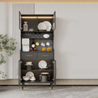 vaisselier de cuisine en bois noir avec portes vitrées