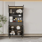vaisselier de cuisine en bois noir avec portes vitrées