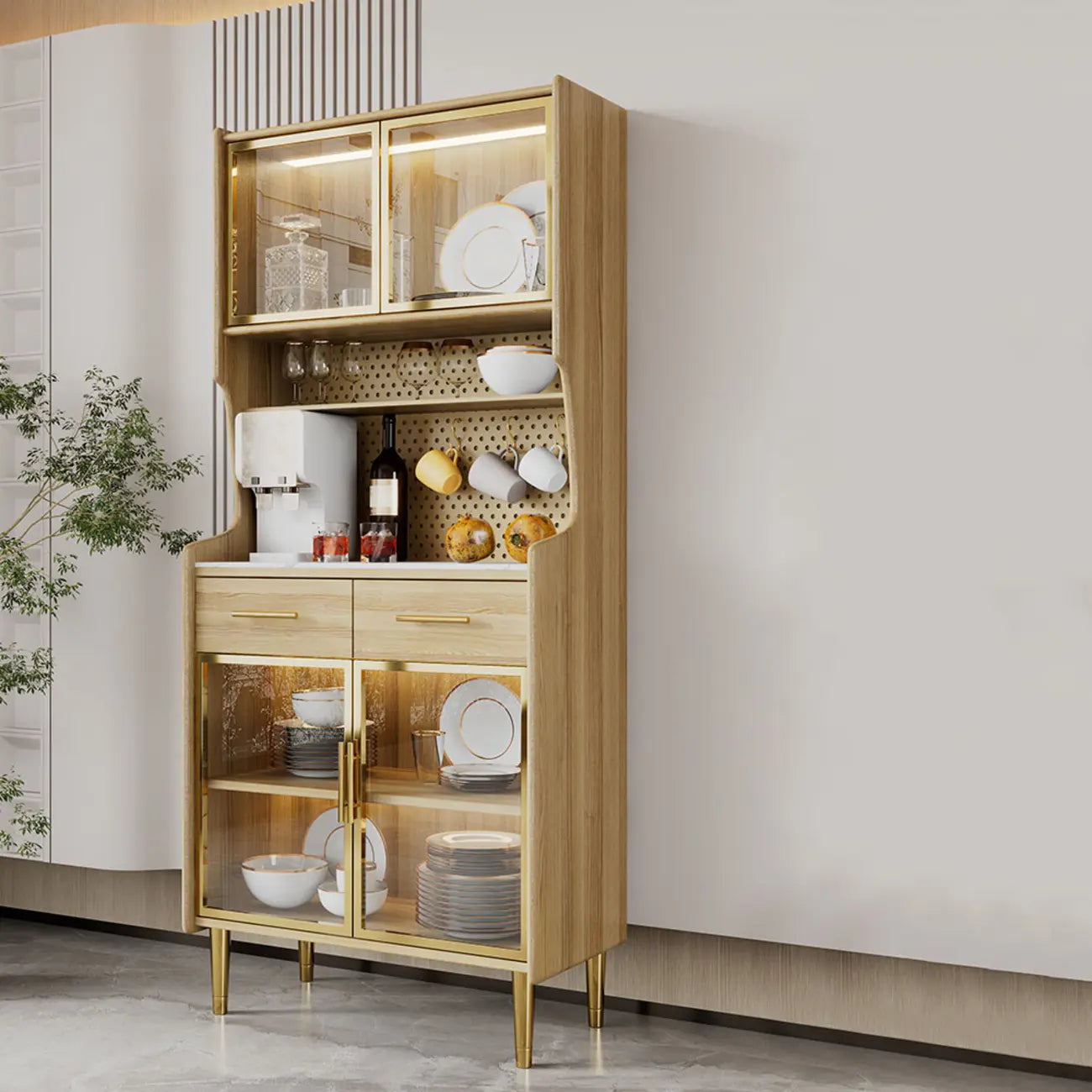 vaisselier de cuisine en bois noir avec portes vitrées