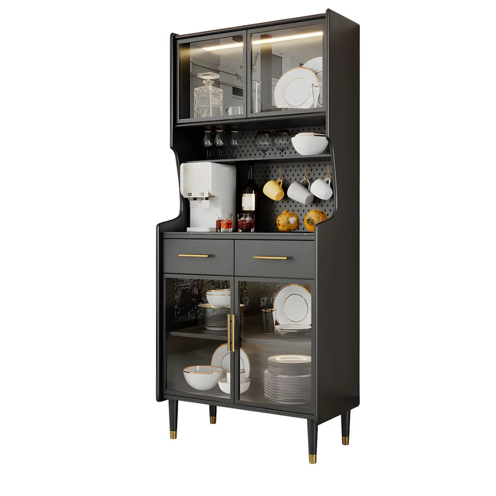 vaisselier de cuisine en bois noir avec portes vitrées