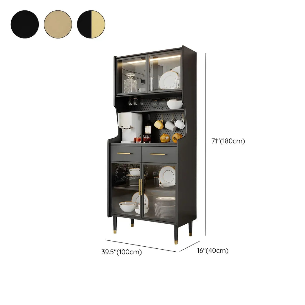 vaisselier de cuisine en bois noir avec portes vitrées