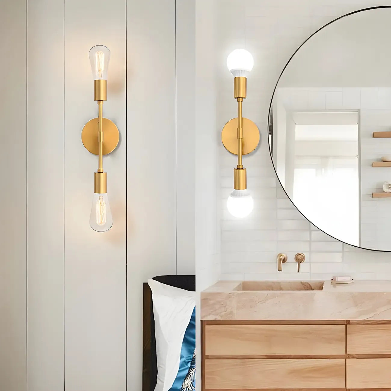 Applique murale moderne à deux globes en métal pour salle de bain