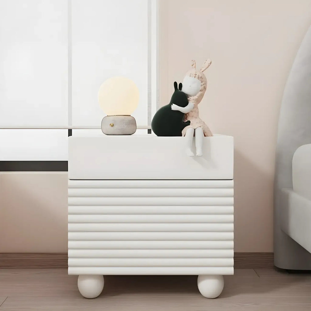 Table de chevet rectangulaire Princesse en bois blanc avec 2 tiroirs