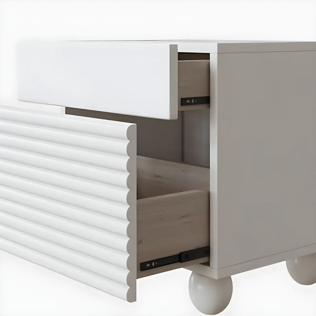 Table de chevet rectangulaire Princesse en bois blanc avec 2 tiroirs