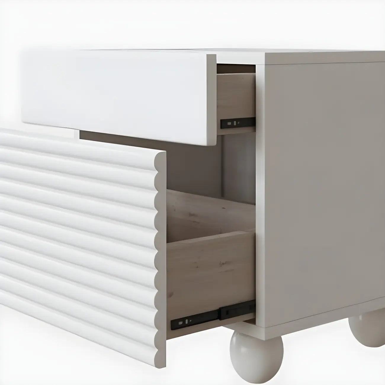 Table de chevet rectangulaire Princesse en bois blanc avec 2 tiroirs