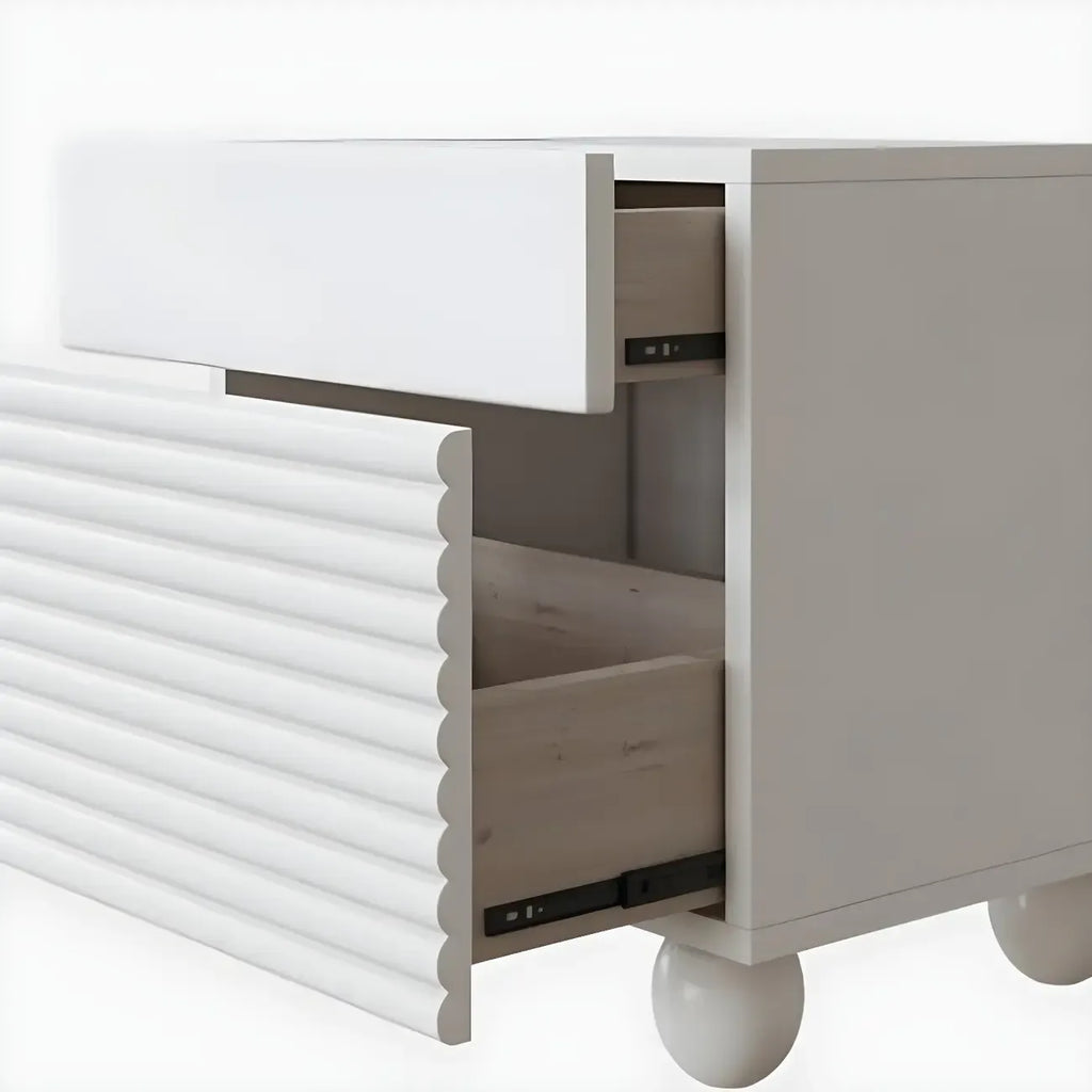 Table de chevet rectangulaire Princesse en bois blanc avec 2 tiroirs