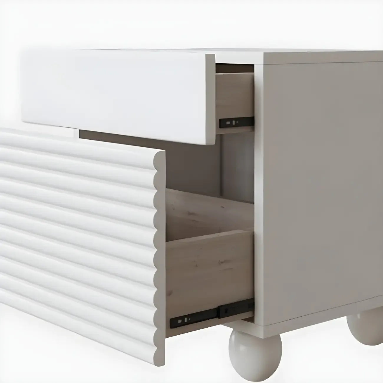 Table de chevet rectangulaire Princesse en bois blanc avec 2 tiroirs