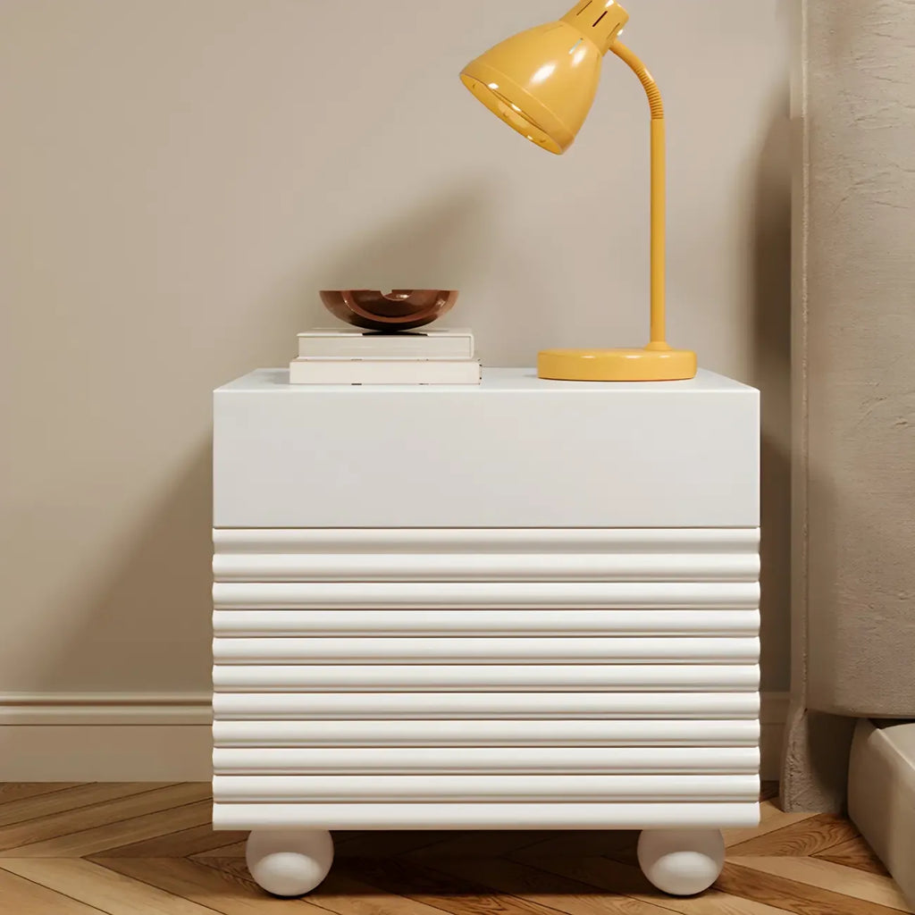 Table de chevet rectangulaire Princesse en bois blanc avec 2 tiroirs