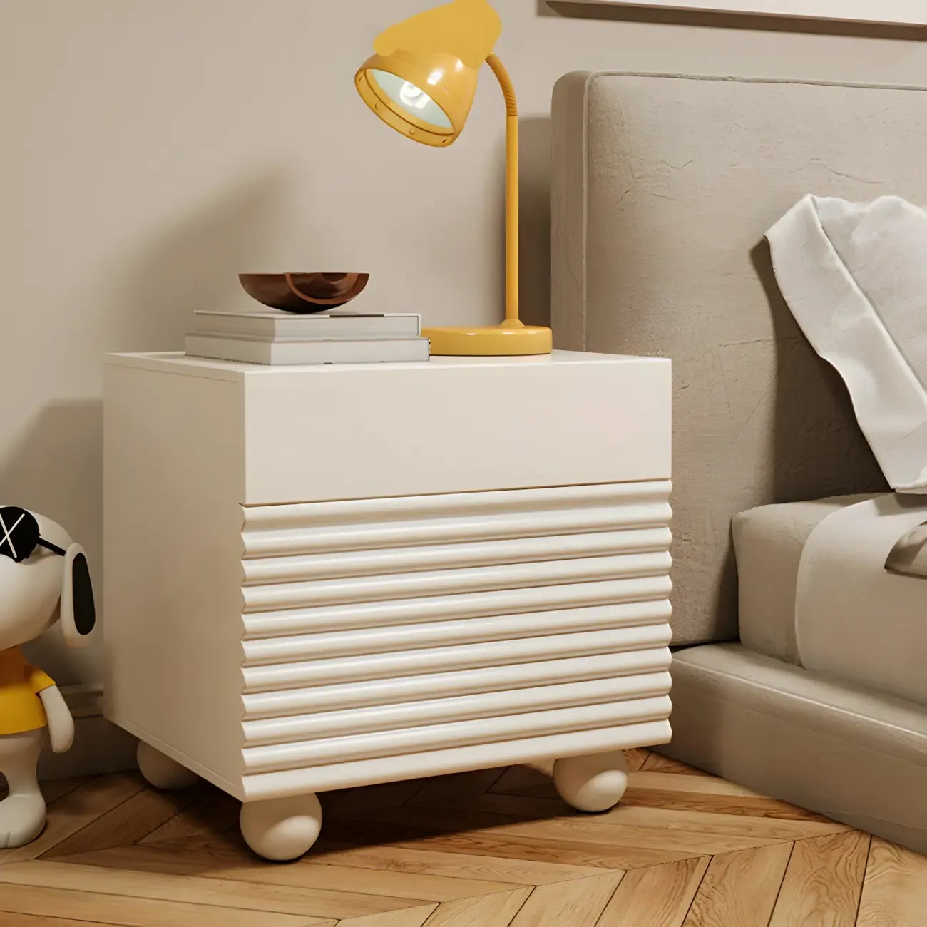 Table de chevet rectangulaire Princesse en bois blanc avec 2 tiroirs