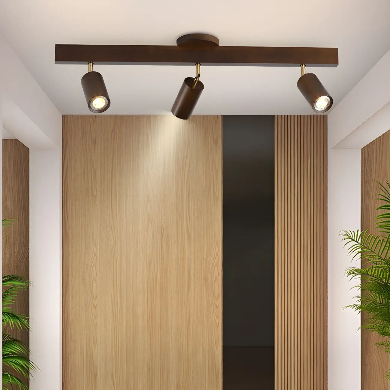 Faretto a soffitto orientabile a semi incasso in legno a 5 luci