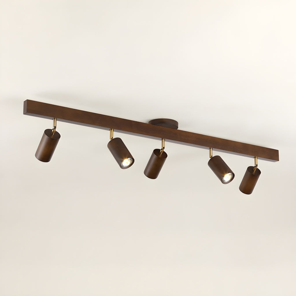Faretto a soffitto orientabile a semi incasso in legno a 5 luci