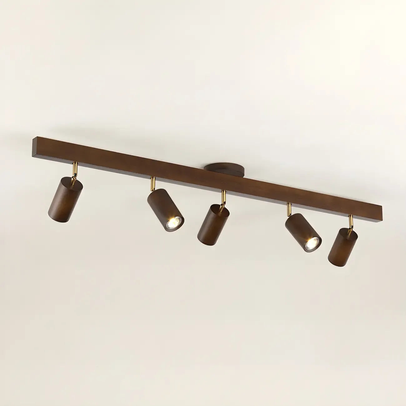 Faretto a soffitto orientabile a semi incasso in legno a 5 luci