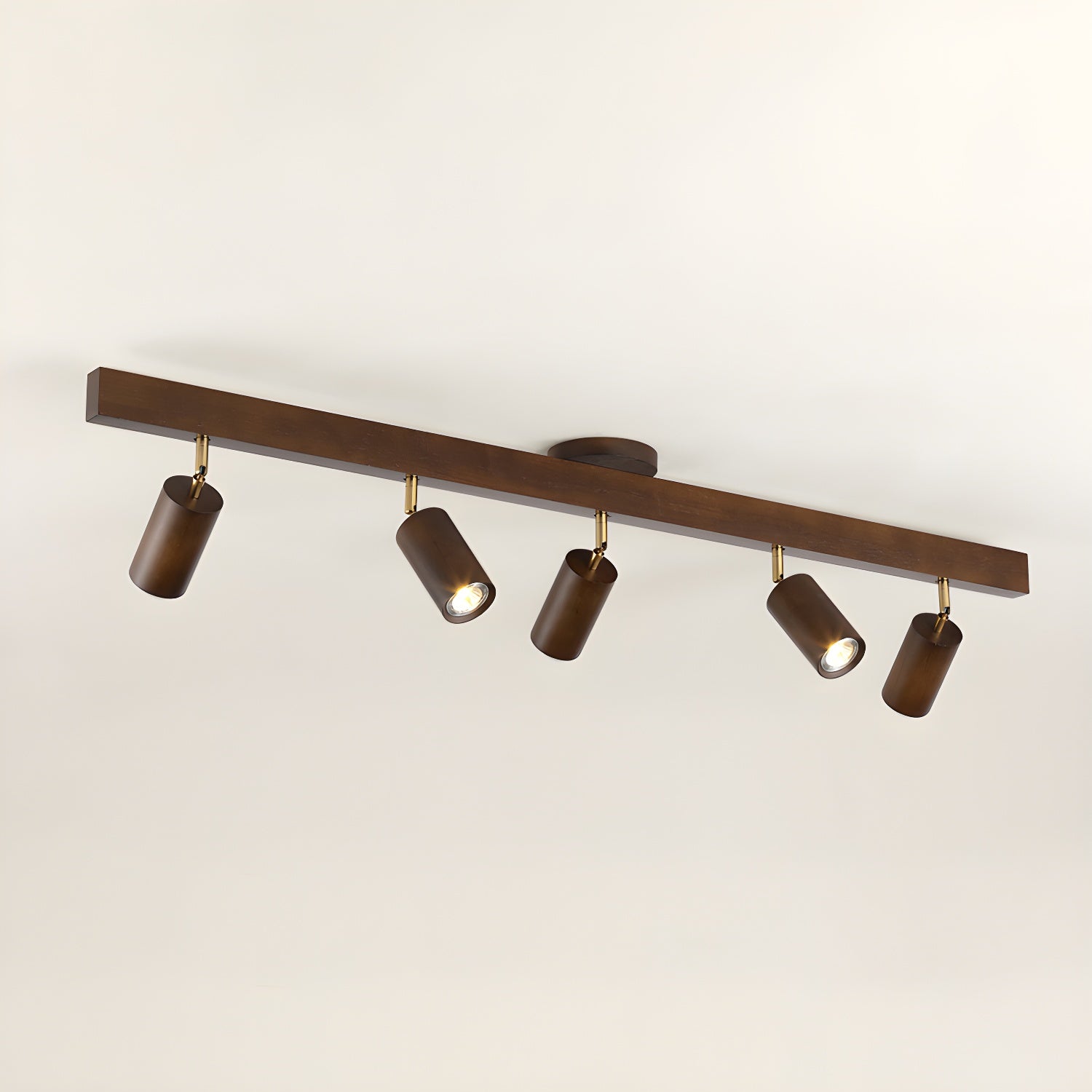 Faretto a soffitto orientabile a semi incasso in legno a 5 luci