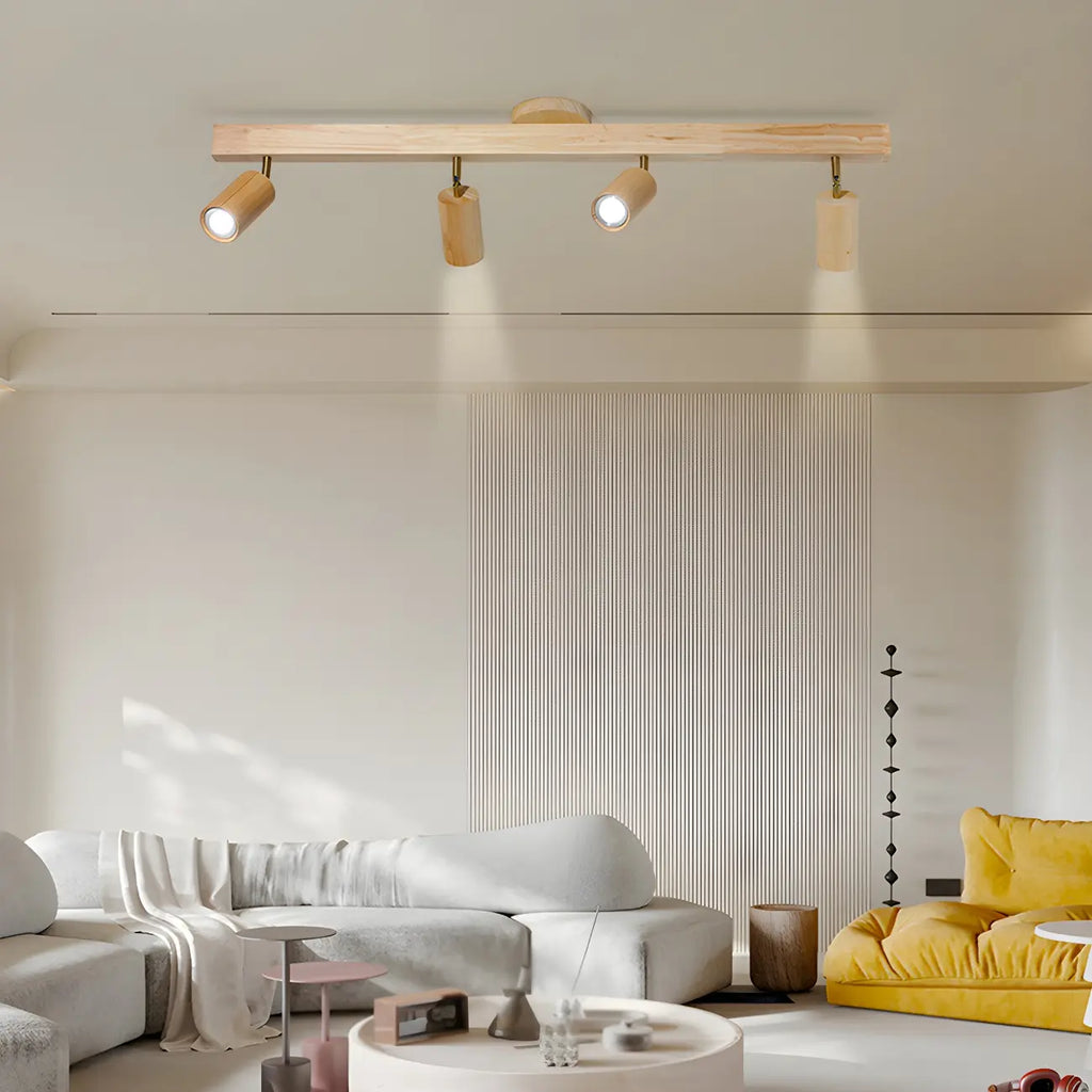 Faretto a soffitto orientabile a semi incasso in legno a 5 luci