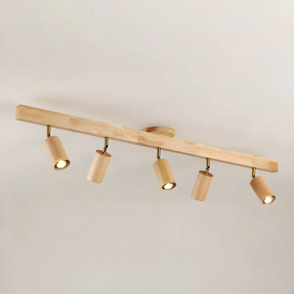 Faretto a soffitto orientabile a semi incasso in legno a 5 luci