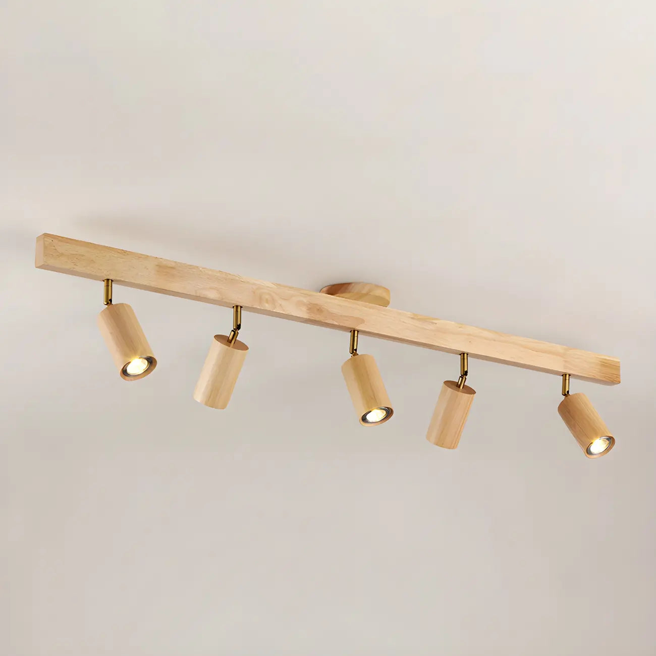 Faretto a soffitto orientabile a semi incasso in legno a 5 luci
