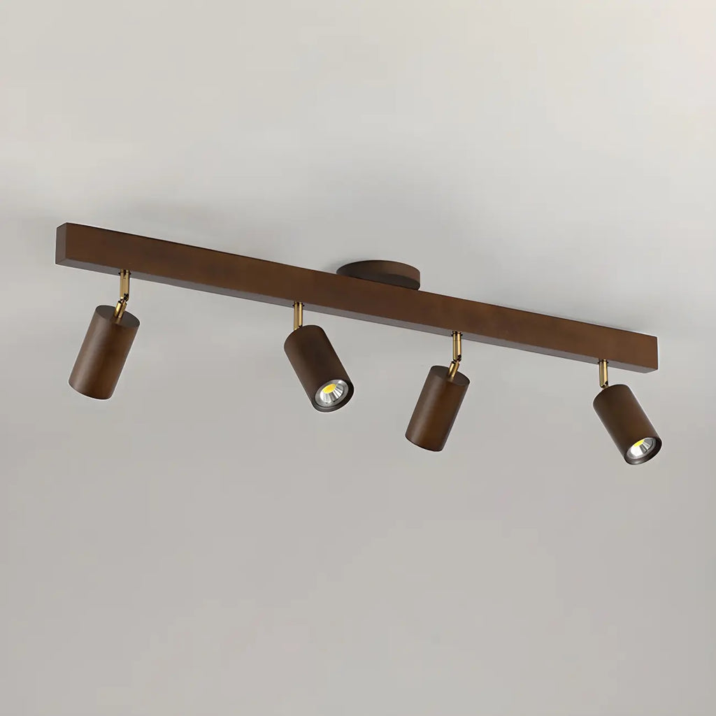 Faretto a soffitto orientabile a semi incasso in legno a 5 luci