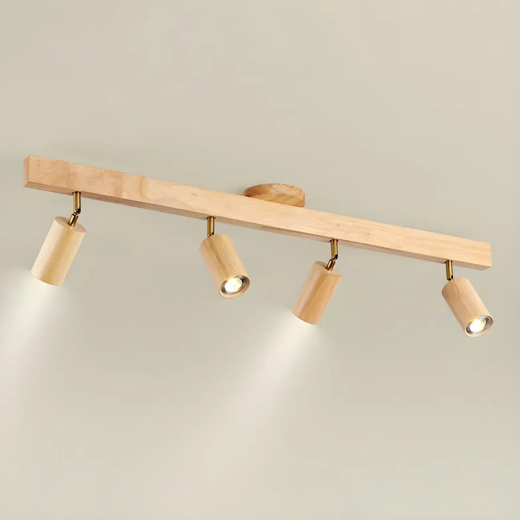 Faretto a soffitto orientabile a semi incasso in legno a 5 luci