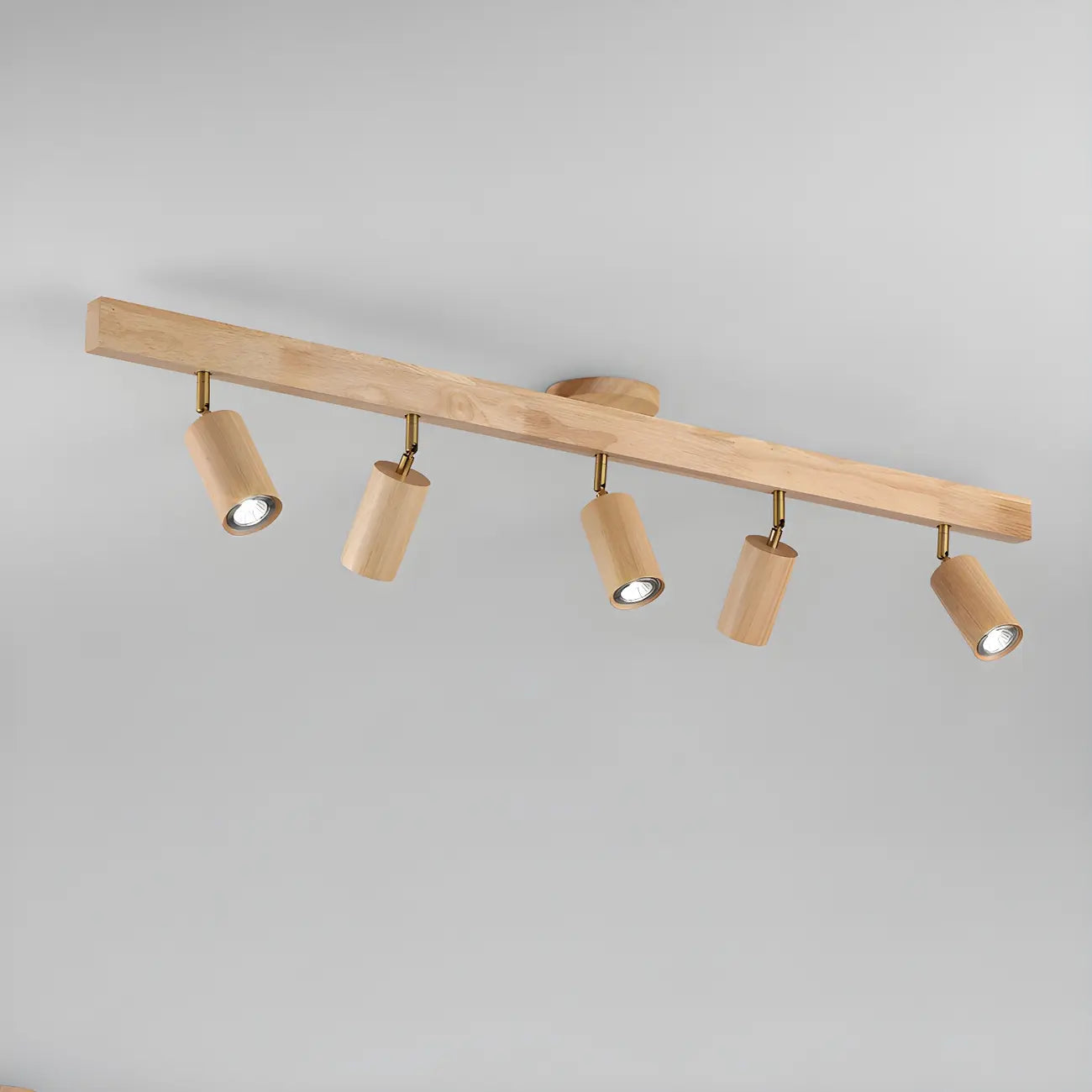 Faretto a soffitto orientabile a semi incasso in legno a 5 luci