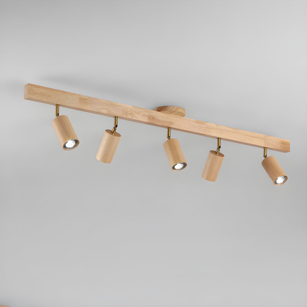 Faretto a soffitto orientabile a semi incasso in legno a 5 luci