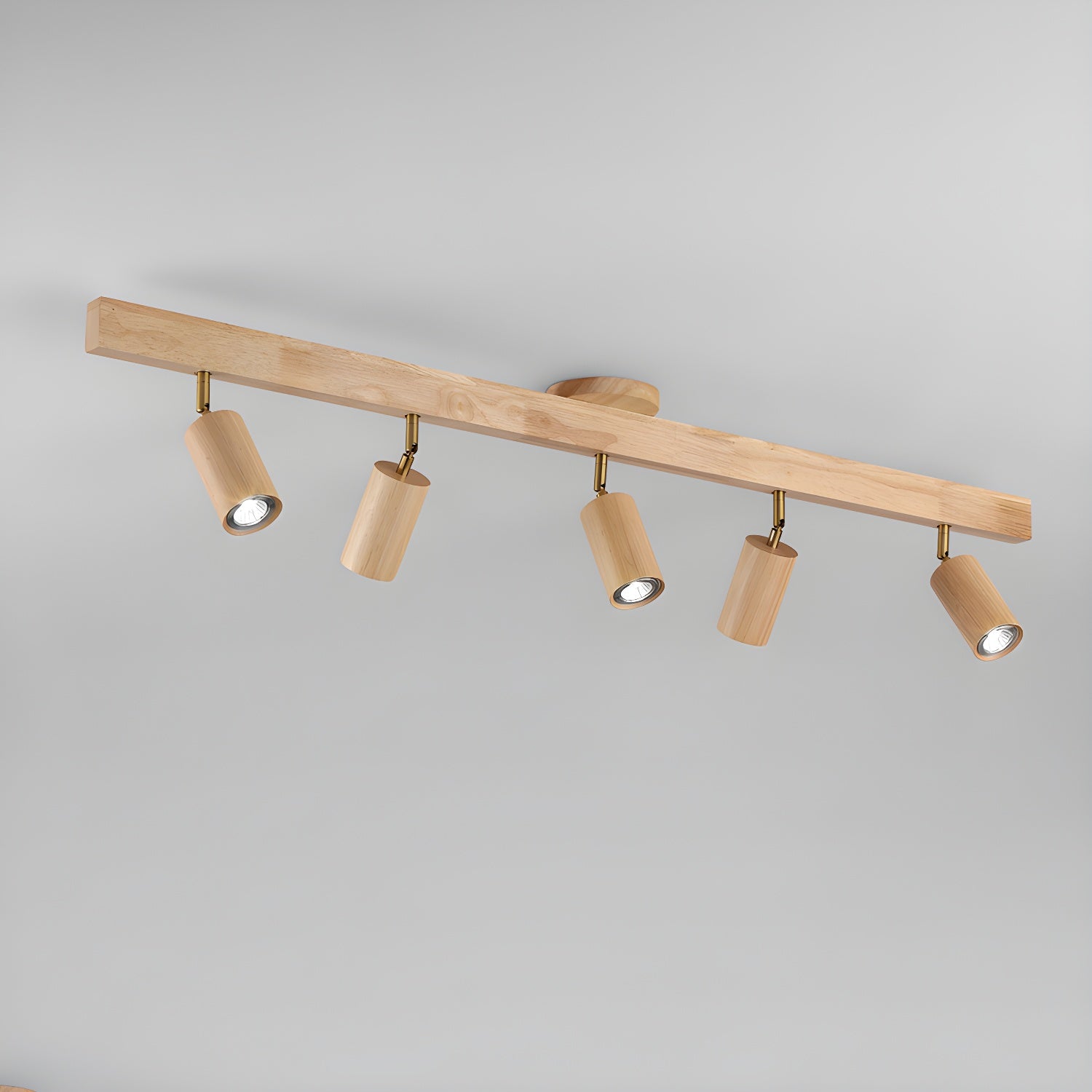 Faretto a soffitto orientabile a semi incasso in legno a 5 luci
