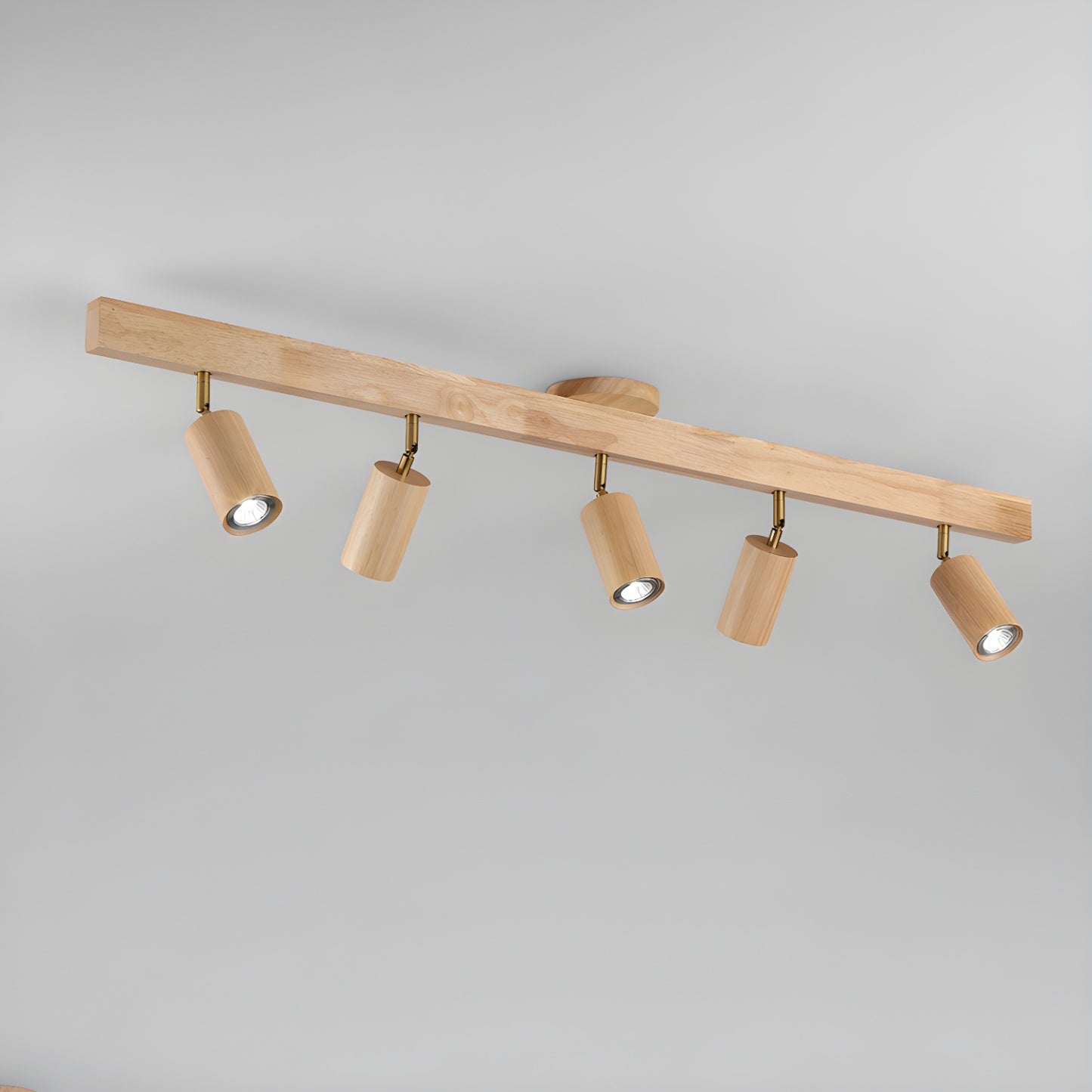 Faretto a soffitto orientabile a semi incasso in legno a 5 luci