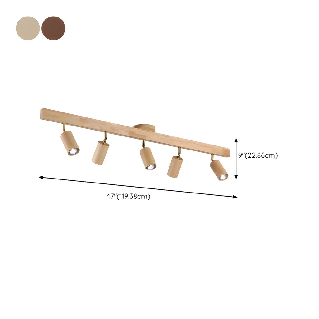 Faretto a soffitto orientabile a semi incasso in legno a 5 luci