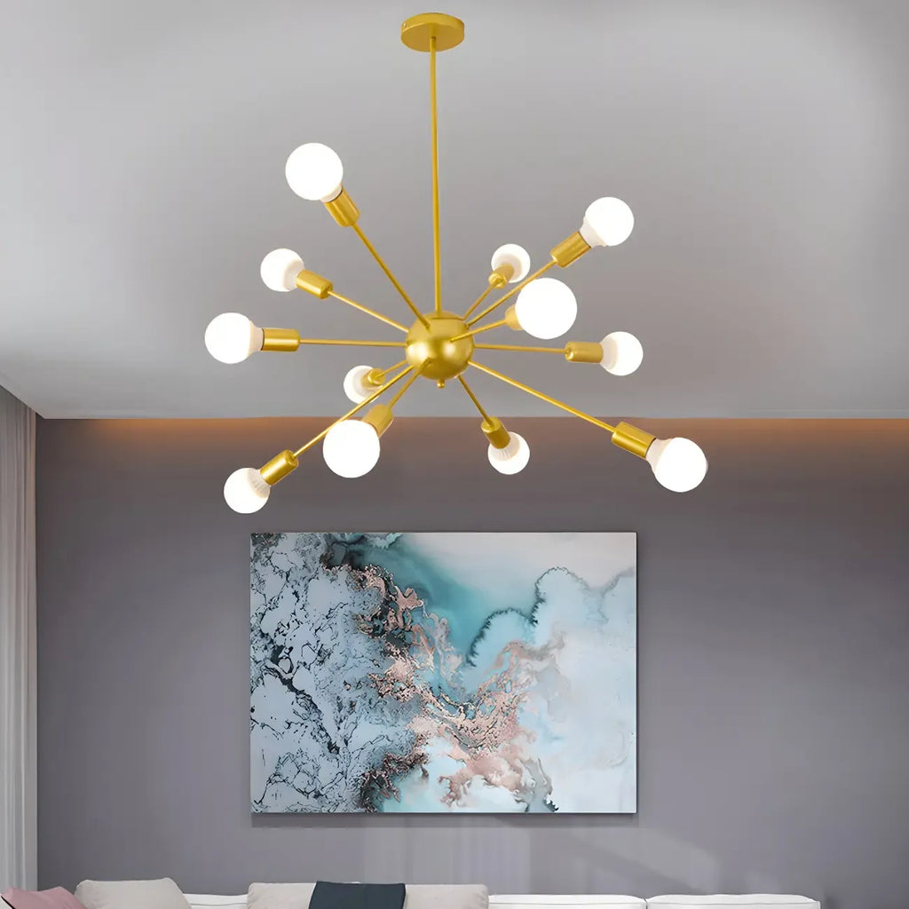 Lustre Sputnik moderne à globe doré et LED