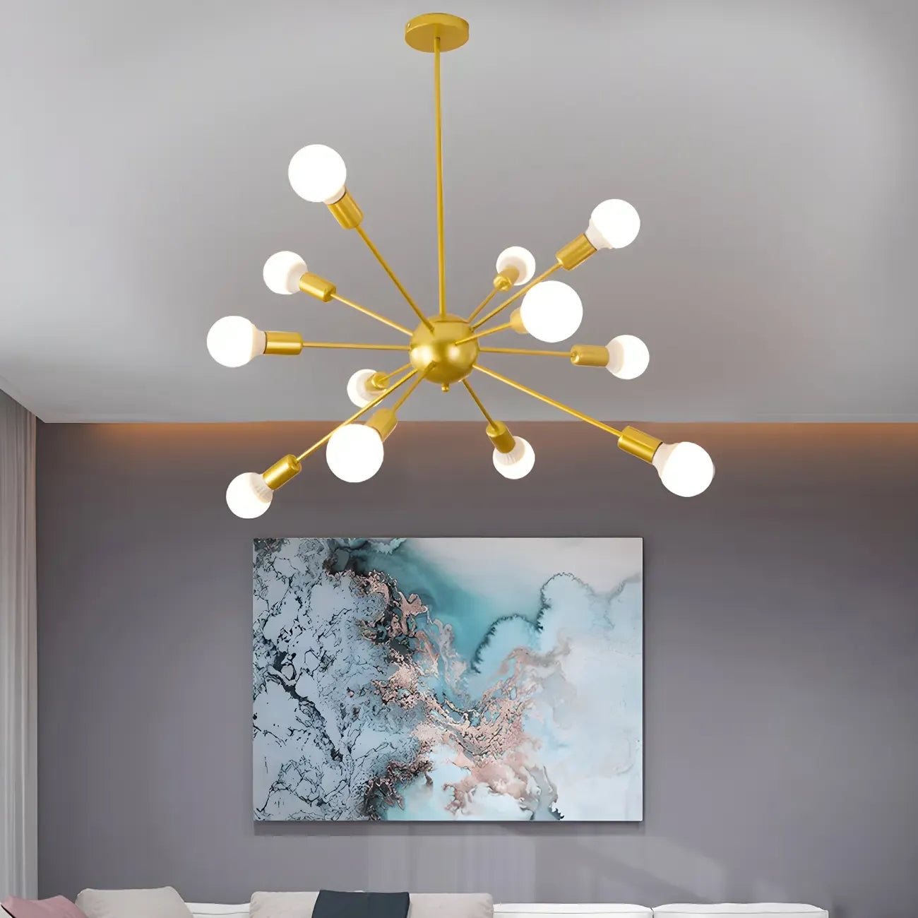 Lustre Sputnik moderne à globe doré et LED