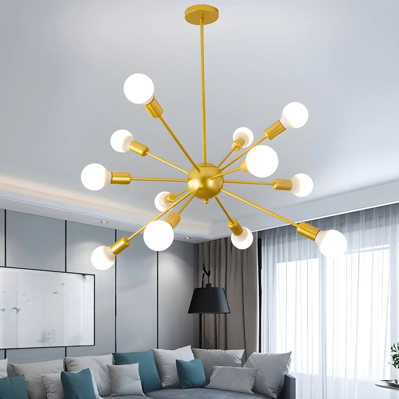Lustre Sputnik moderne à globe doré et LED