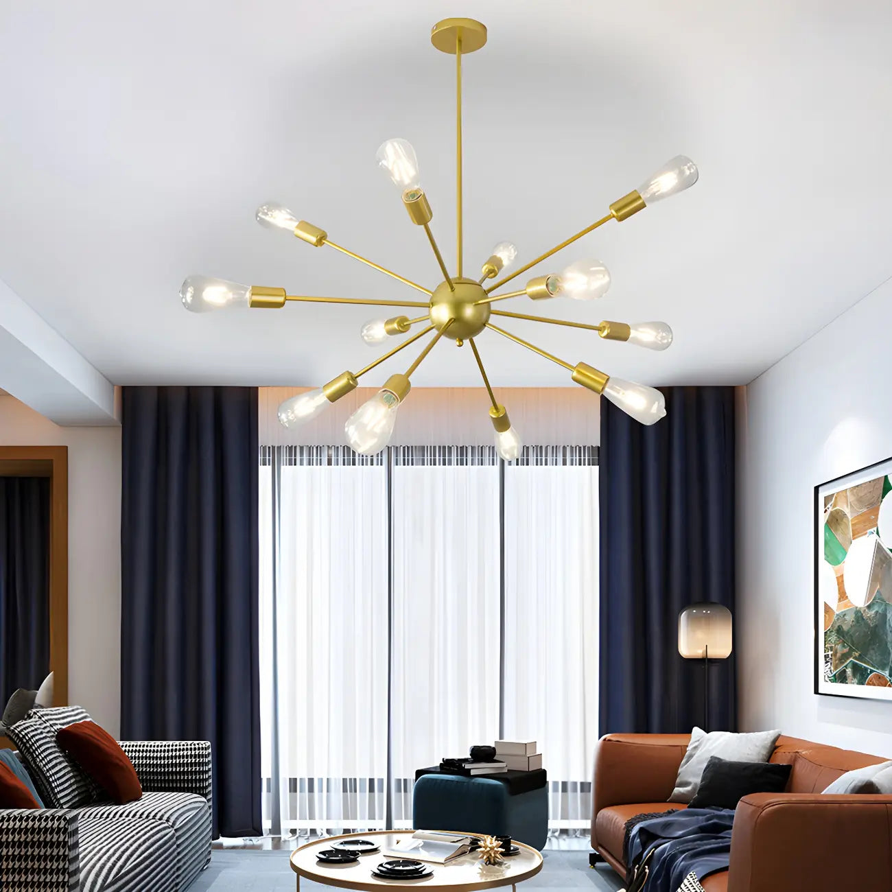 Lustre Sputnik moderne à globe doré et LED