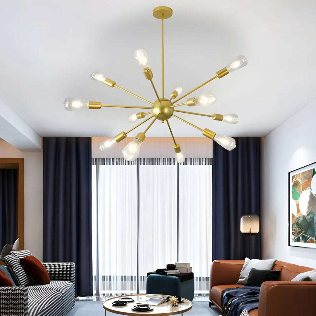 Lustre Sputnik moderne à globe doré et LED