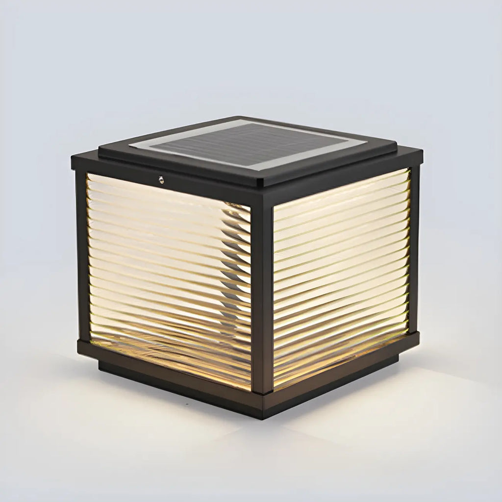 Lampe solaire extérieure cubique noire à LED bicolore