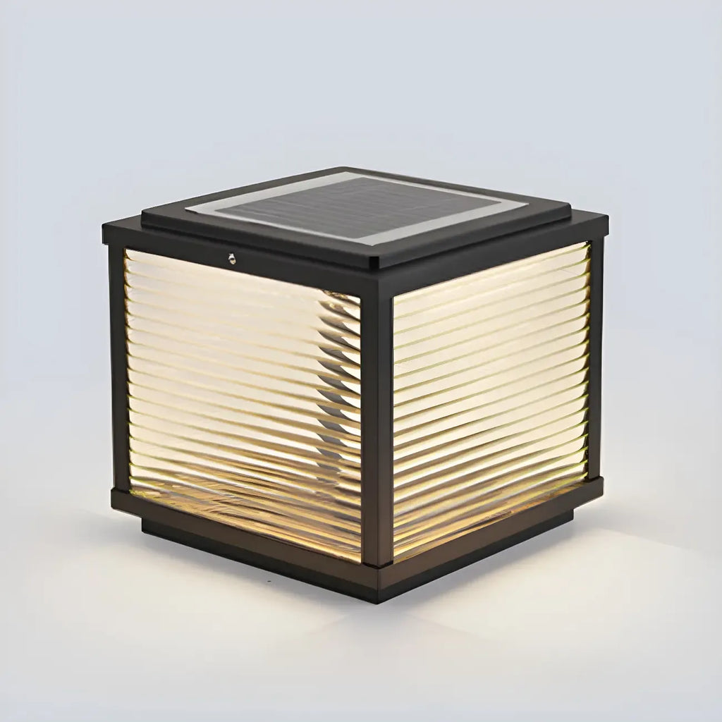 Lampe solaire extérieure cubique noire à LED bicolore