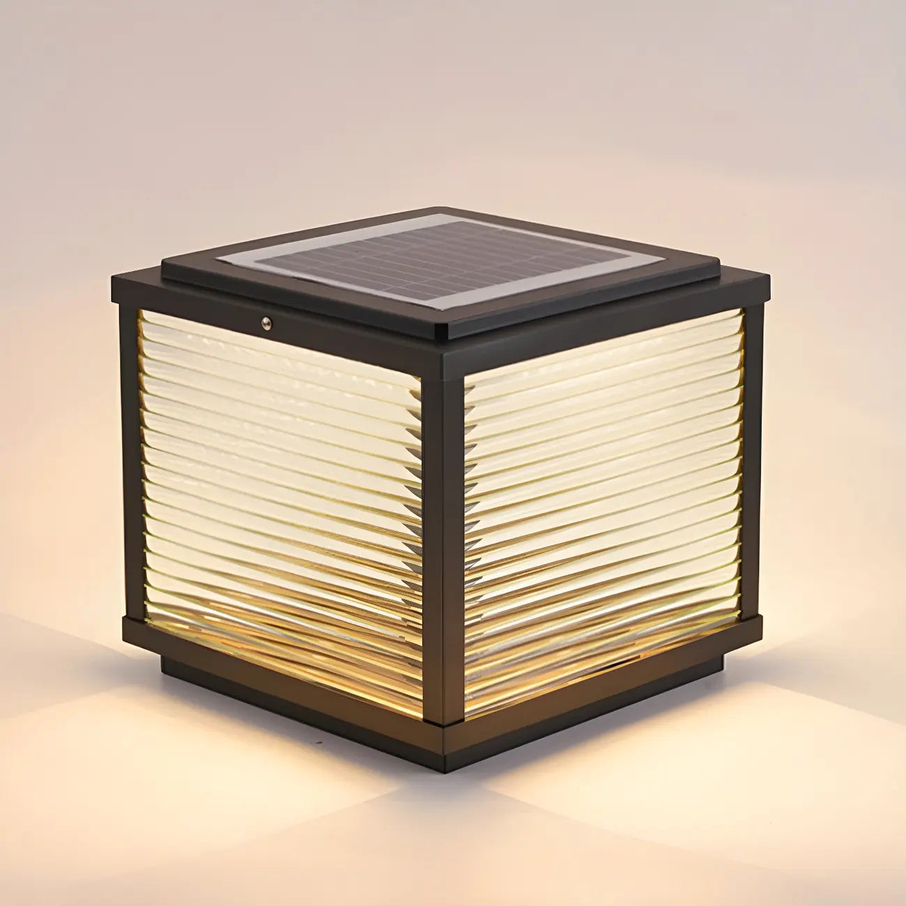 Lampe solaire extérieure cubique noire à LED bicolore