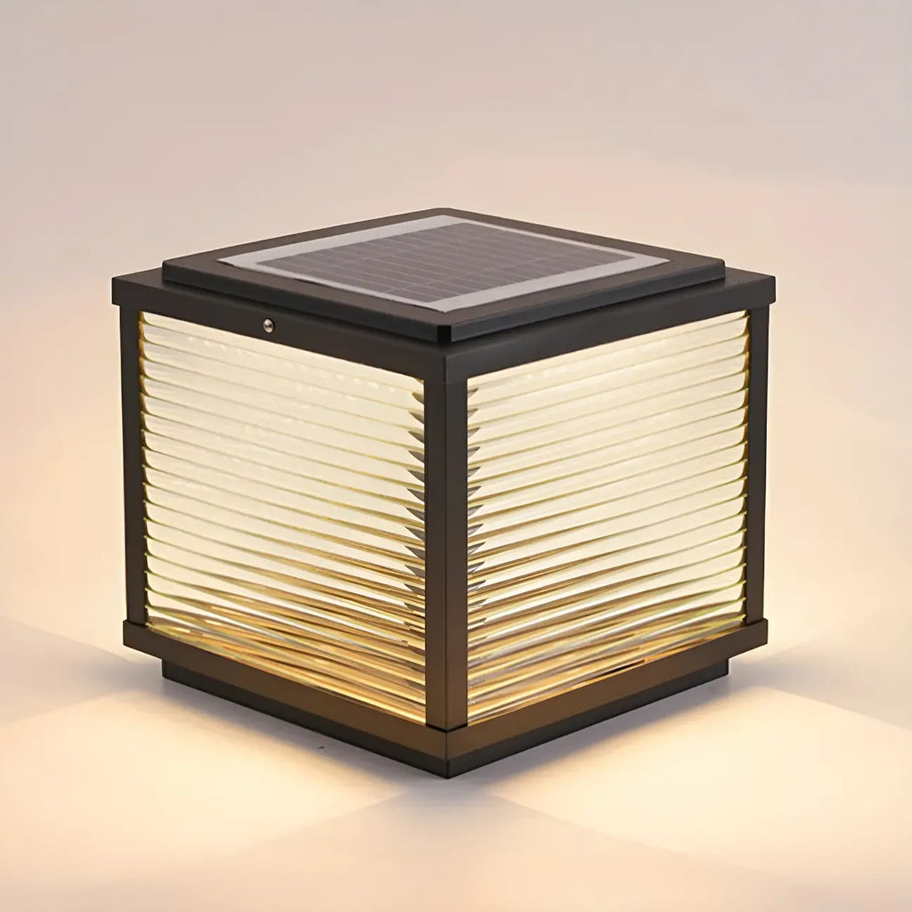 Lampe solaire extérieure cubique noire à LED bicolore