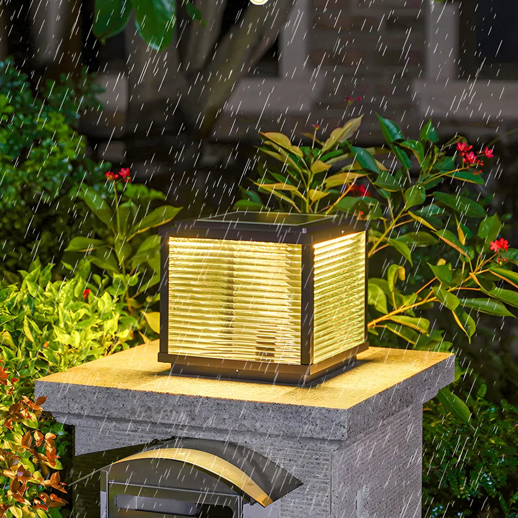 Lampe solaire extérieure cubique noire à LED bicolore