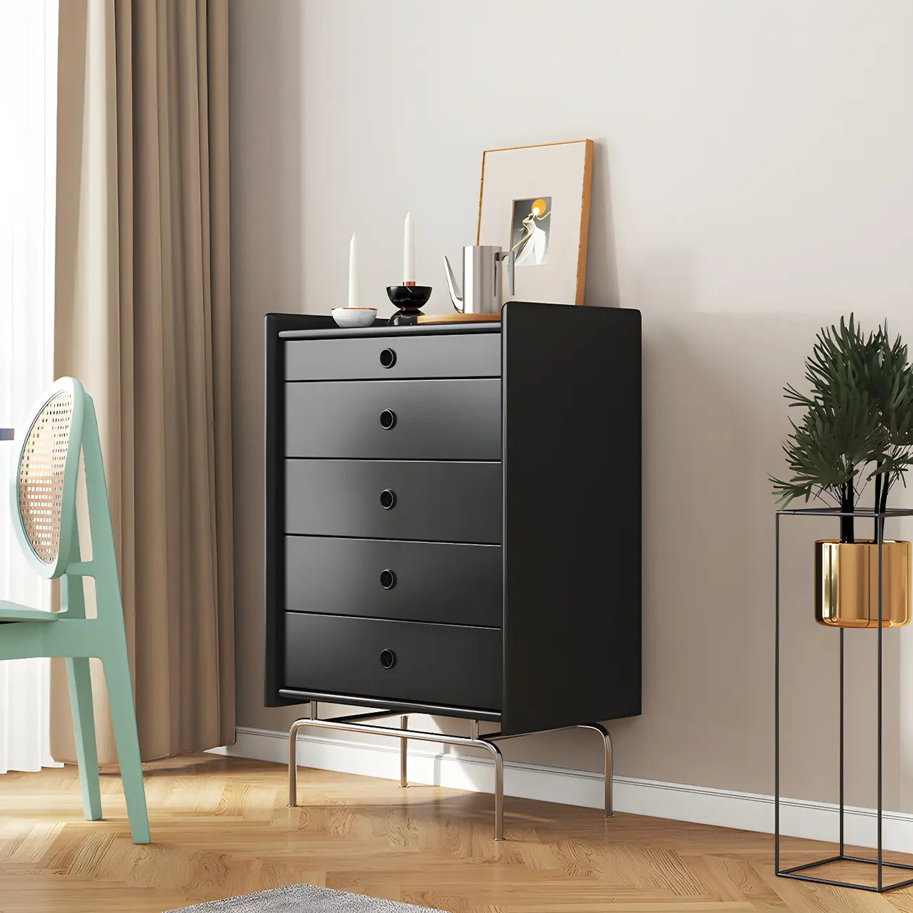 Commode et chiffonnier élégants en bois gris avec rangement