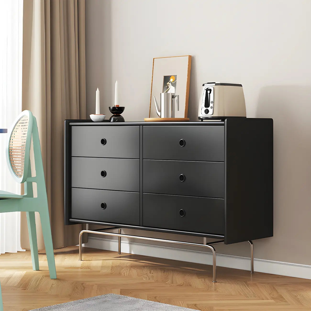 Commode et chiffonnier élégants en bois gris avec rangement