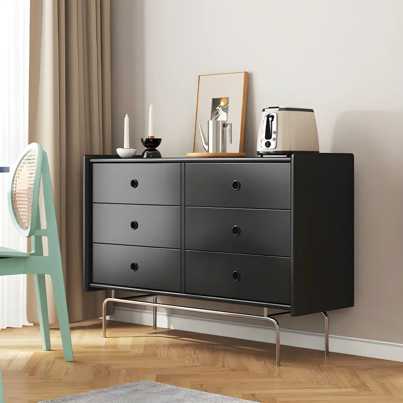 Commode et chiffonnier élégants en bois gris avec rangement