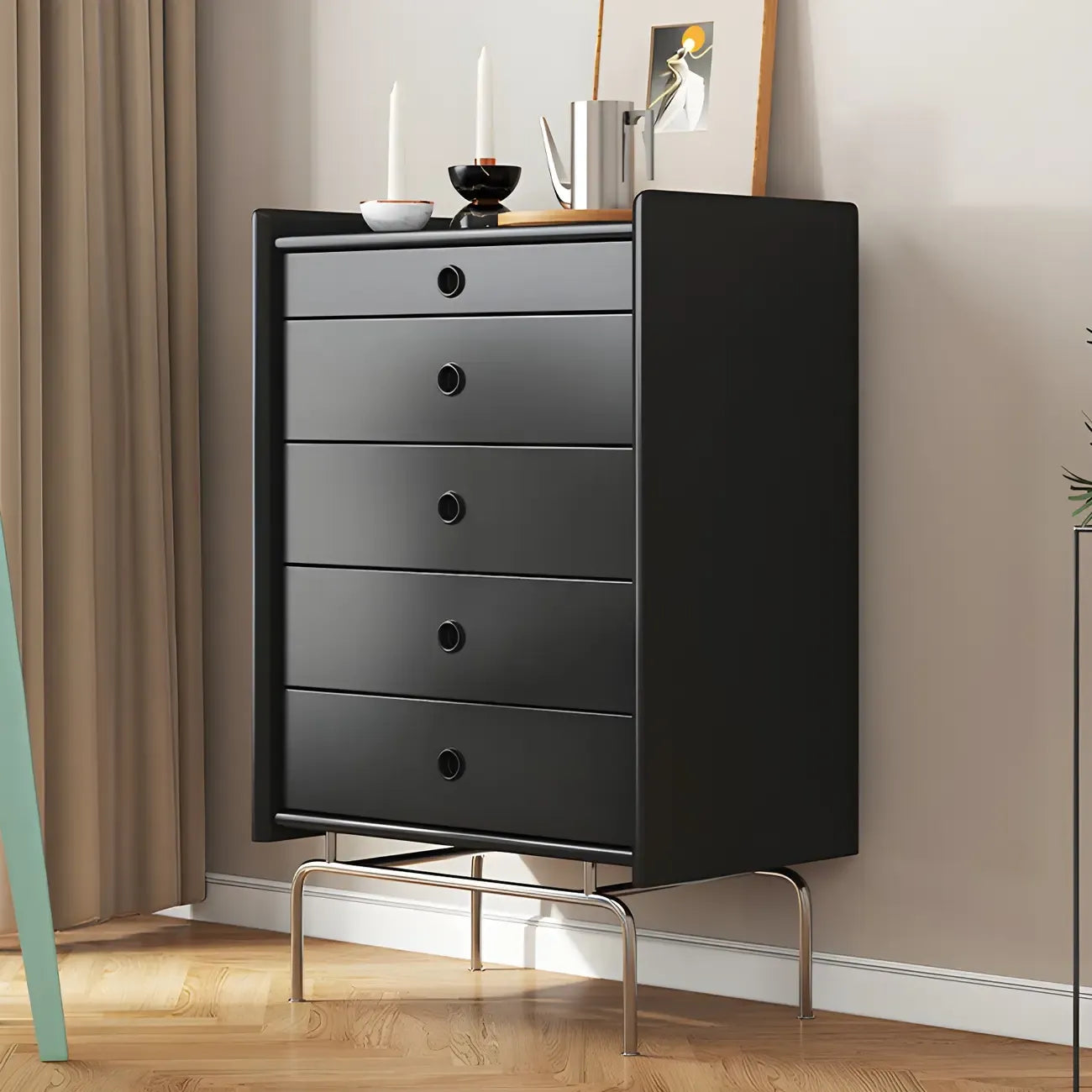 Commode et chiffonnier élégants en bois gris avec rangement