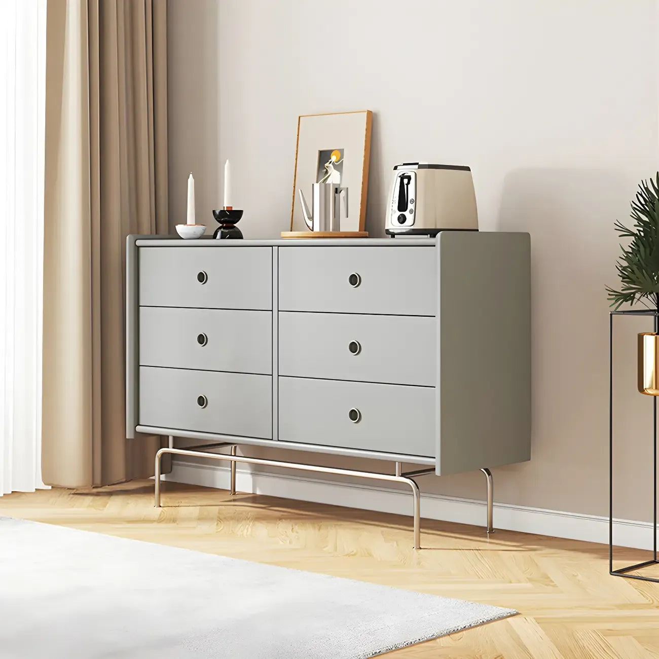 Commode et chiffonnier élégants en bois gris avec rangement