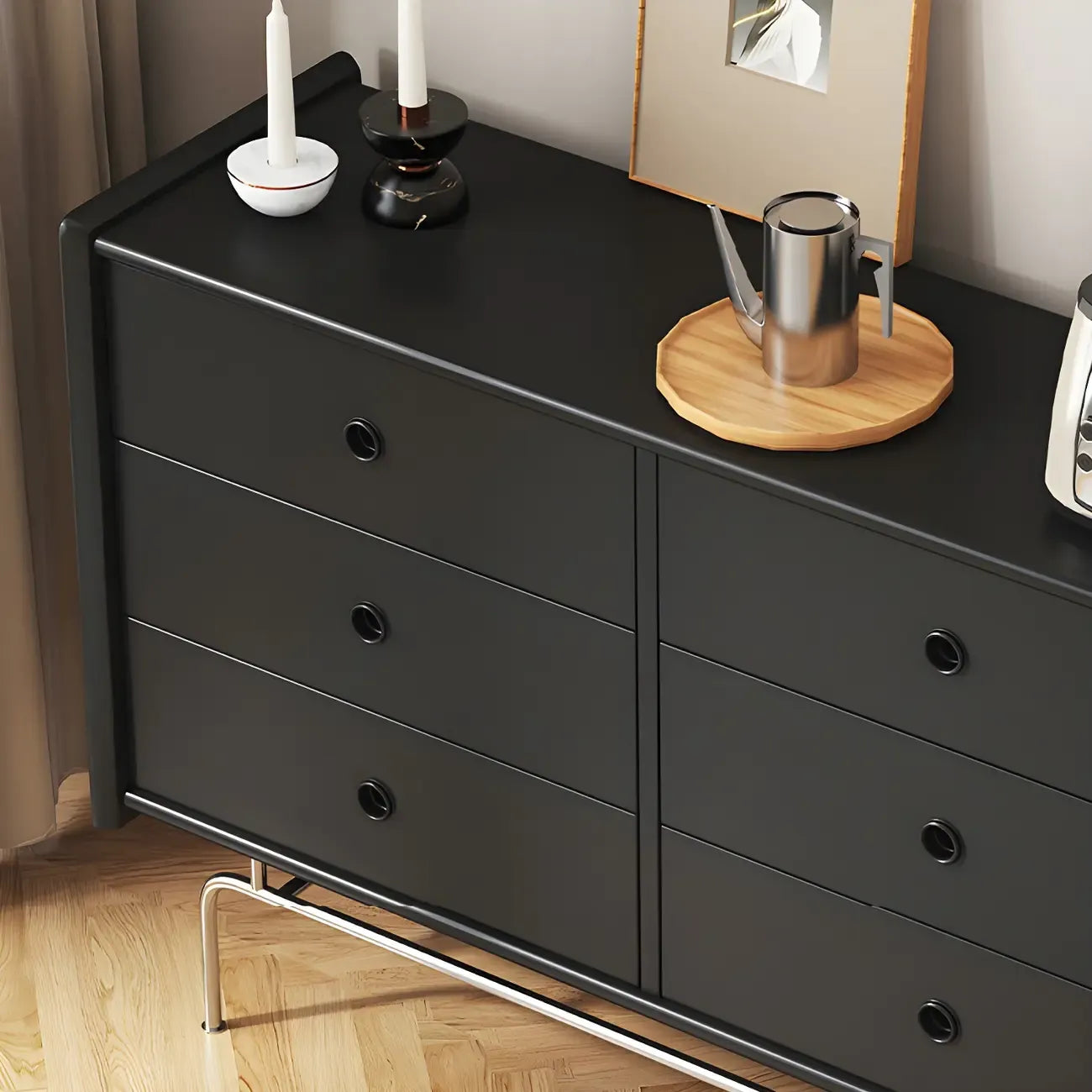 Commode et chiffonnier élégants en bois gris avec rangement