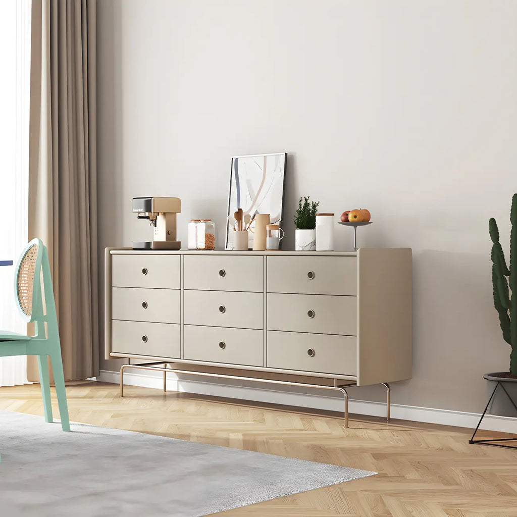 Commode et chiffonnier élégants en bois gris avec rangement