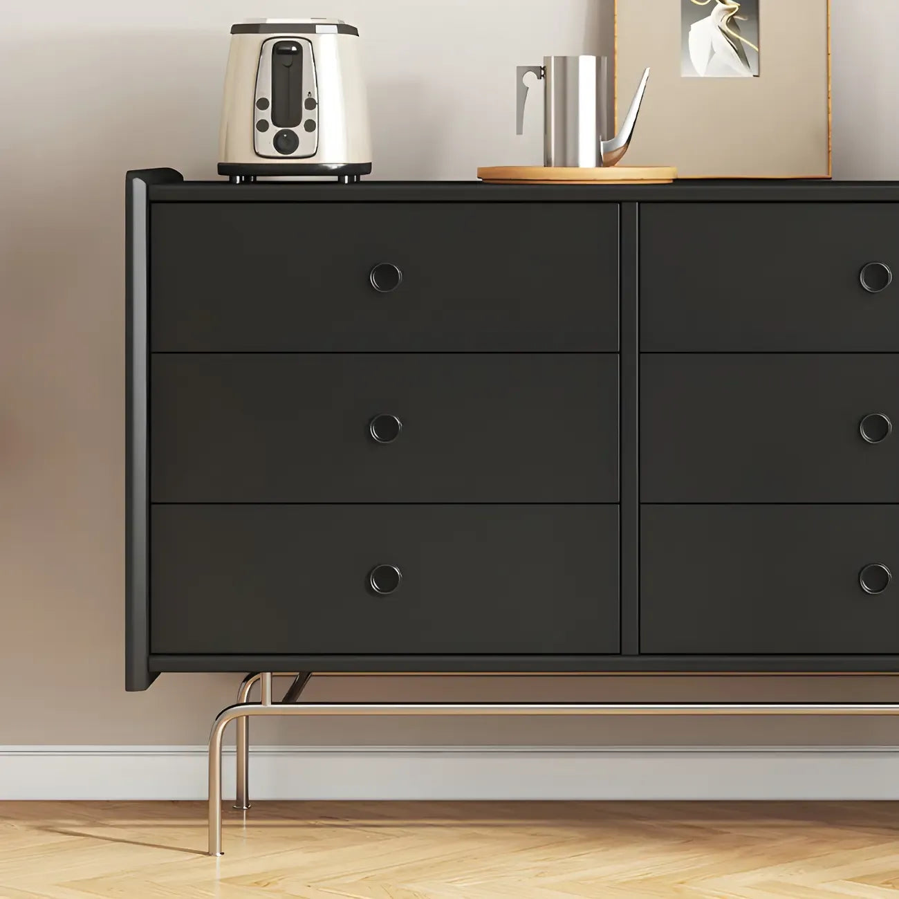 Commode et chiffonnier élégants en bois gris avec rangement