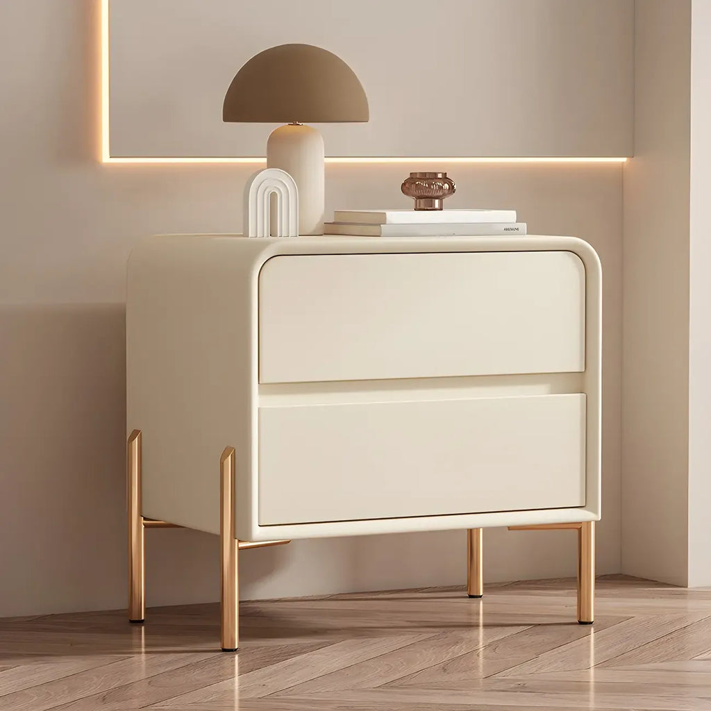 Table de chevet Morandi courte en cuir et bois à 2 niveaux avec pieds