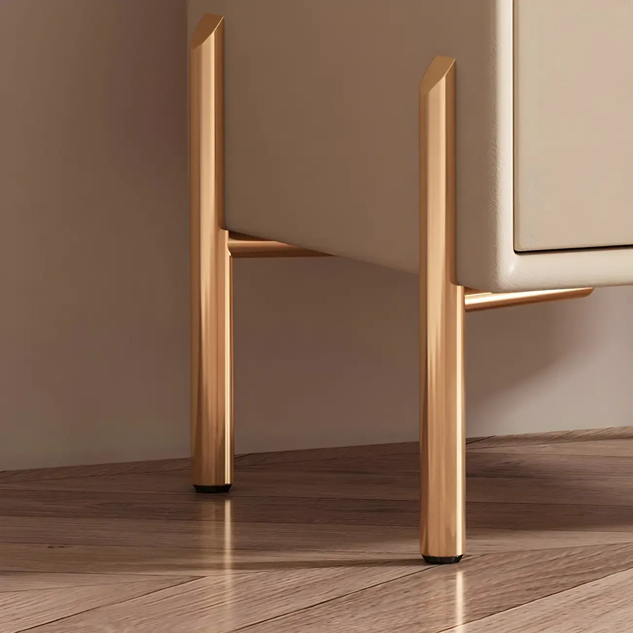 Table de chevet Morandi courte en cuir et bois à 2 niveaux avec pieds