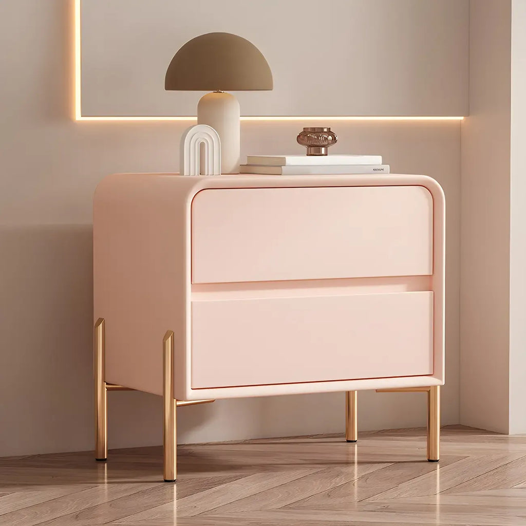 Table de chevet Morandi courte en cuir et bois à 2 niveaux avec pieds