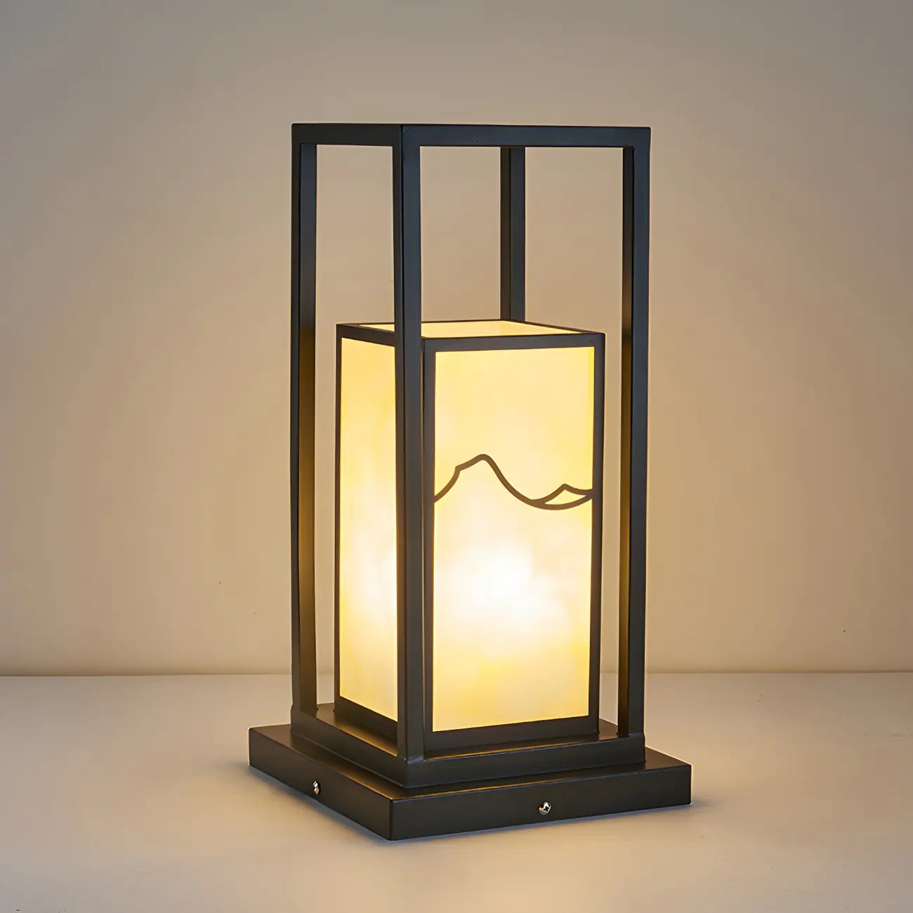 Lampe de poteau géométrique en métal noir et verre