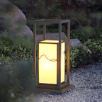 Lampe de poteau géométrique en métal noir et verre